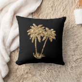 金ゴールドメタリックパームツリーオンブラック クッション (ブランケット)