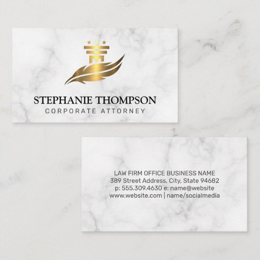 金ゴールドメタリックピラーとフェザーロゴ |法律 予約カード (正面/裏面)