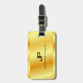 金ゴールドメタリックフェイクルックモノグラムグラマラス ラゲッジタグ (正面縦)
