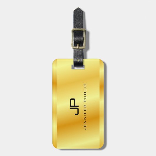 金ゴールドメタリックフェイクルックモノグラムグラマラス ラゲッジタグ (正面縦)