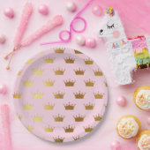 金ゴールドメタリックフォイルクラウンクラウン王室のピンク ペーパープレート (パーティー)