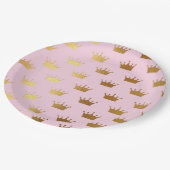 金ゴールドメタリックフォイルクラウンクラウン王室のピンク ペーパープレート (アングル)