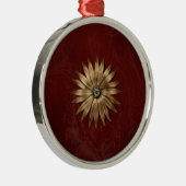 金ゴールドメタリックフラワーを赤い生地に メタルオーナメント (右)