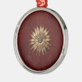 金ゴールドメタリックフラワーを赤い生地に メタルオーナメント (左)