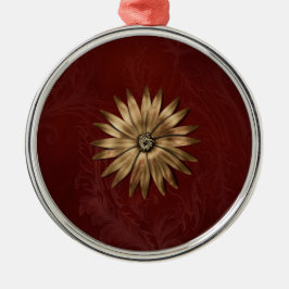 金ゴールドメタリックフラワーを赤い生地に メタルオーナメント