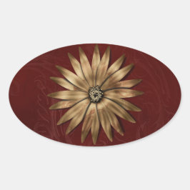 金ゴールドメタリックフラワーを赤い生地に 楕円形シール