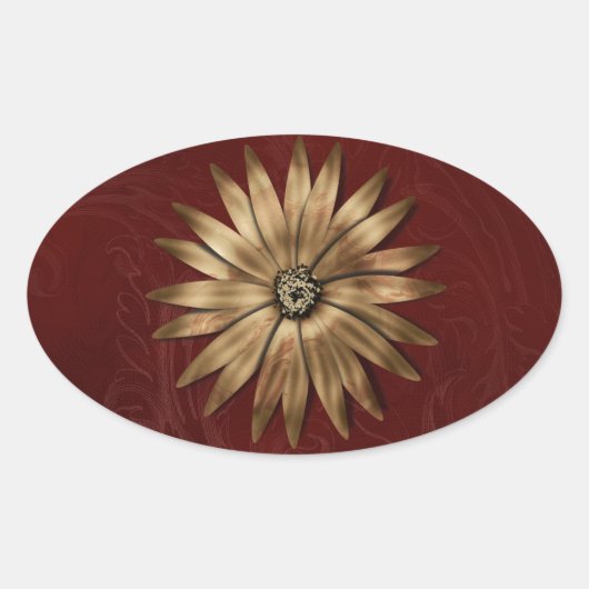 金ゴールドメタリックフラワーを赤い生地に 楕円形シール (正面)