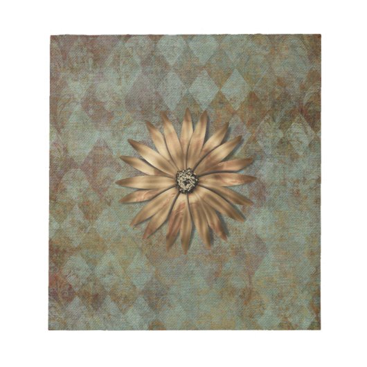 金ゴールドメタリックフラワーオングリーン ノートパッド (正面)