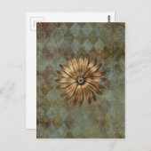 金ゴールドメタリックフラワーオングリーン ポストカード (正面/裏面)