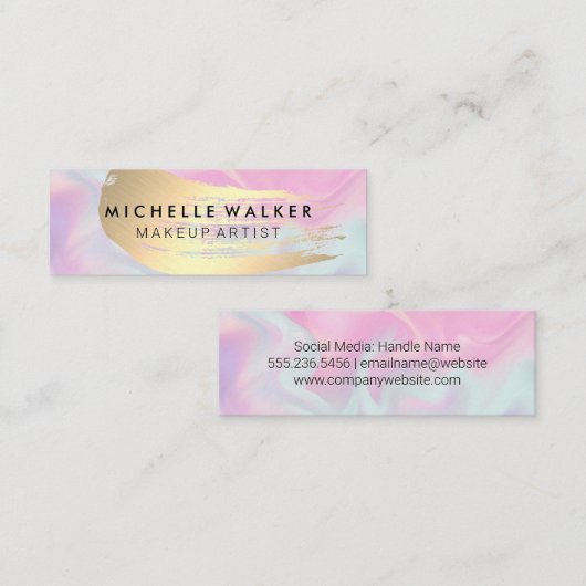 金ゴールドメタリックブラシストローク |パステルリキッドブレンド スキニー名刺 (正面/裏面)