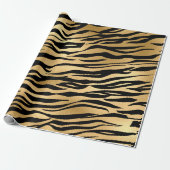 金ゴールドメタリックブラックタイガー動物の皮エレガント毛 ラッピングペーパー (アンロールド)