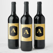 金ゴールドメタリックブラック書道パーソナルモノグラム ワインラベル (ボトル)