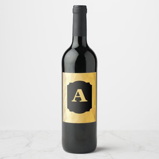 金ゴールドメタリックブラック書道パーソナルモノグラム ワインラベル (正面)
