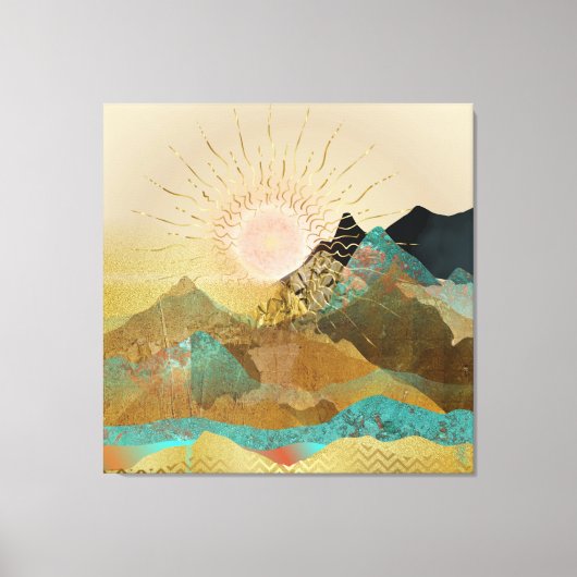 金ゴールドメタリックマウンテンビスタランドスケープ キャンバスプリント (正面)