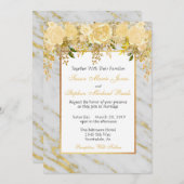 金ゴールドメタリックマーブルフラワーズ結婚式招待状 招待状 (正面/裏面)