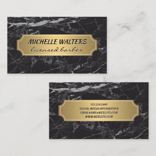 金ゴールドメタリックメッキバナー | 黒大理石 名刺 (正面/裏面)