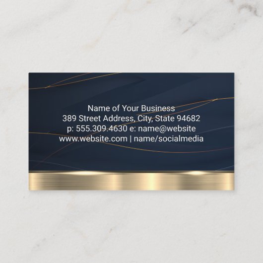 金ゴールドメタリックライン濃い青の背景 名刺 (裏面)