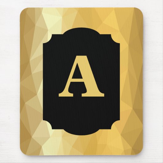 金ゴールドメタリックラグジュアリーブラックパーソナルモノグラム マウスパッド (正面)
