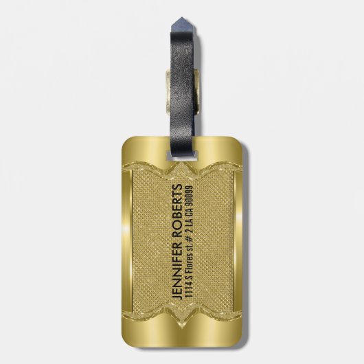 金ゴールドメタリックルックウィズダイヤモンドパターン2 ラゲッジタグ (裏面縦)