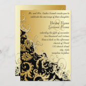 金ゴールドメタリックヴィンテージダマスロマンチック渦 招待状 (正面/裏面)