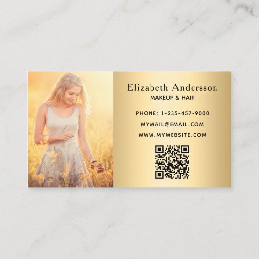 金ゴールドメタリック写真qrコードエレガント 名刺 (裏面)