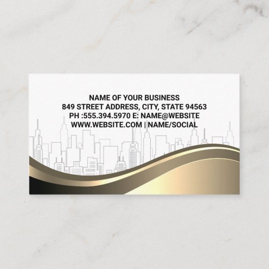 金ゴールドメタリック実在エステートロゴ |スカイライン 名刺 (裏面)