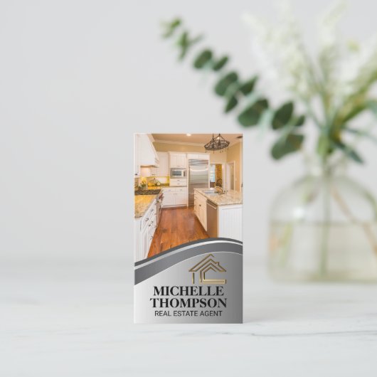 金ゴールドメタリック実在エステートロゴ | ホームキッチン 予約カード (スタンド正面)