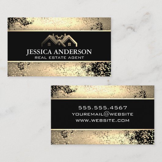 金ゴールドメタリック特性ロゴ |ゴールデンブラシの斑点 名刺 (正面/裏面)