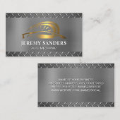 金ゴールドメタリック自動ロゴ |鋼の背景 名刺 (正面/裏面)