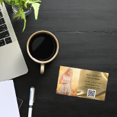 金ゴールドメタリックqrコードロゴ従業員の写真 名刺