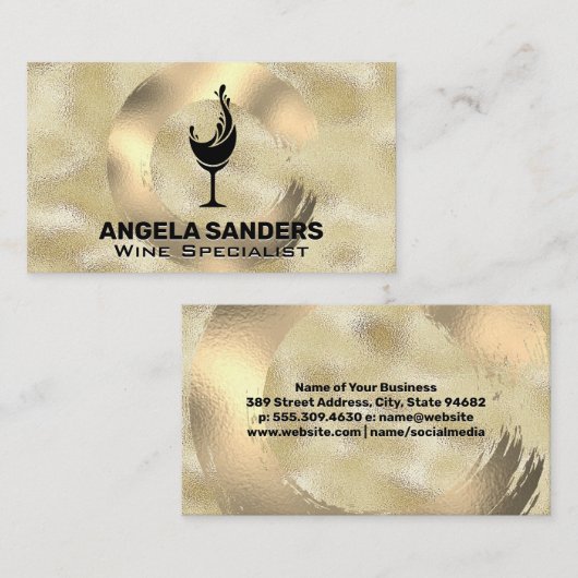 金ゴールドメタルつや消しワイングラス名刺 名刺 (正面/裏面)