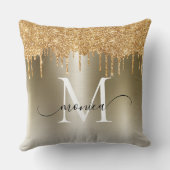 金ゴールドメタルグリッタードリップモノグラム名 クッション (裏面)