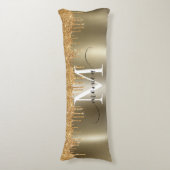 金ゴールドメタルグリッタードリップモノグラム名 ボディピロー (正面縦)