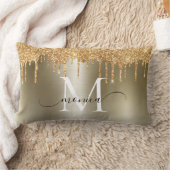 金ゴールドメタルグリッタードリップモノグラム名 ランバークッション (ブランケット)