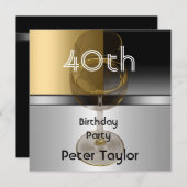 金ゴールドメタルシルバーメンズ40thバースデーマン 招待状 (正面/裏面)