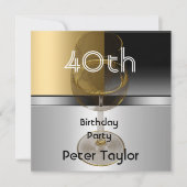 金ゴールドメタルシルバーメンズ40thバースデーマン 招待状 (正面)
