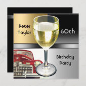 金ゴールドメタルシルバーレッドカーメンズ60誕生日マン 招待状 (正面/裏面)