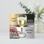 金ゴールドメタルシルバーレッドカーメンズ60誕生日マン 招待状 (スタンド正面)