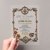 金ゴールドメタルスチームパンクの花と写真結婚の数 アクリル招待状 (インサイチュ (ポータブル))