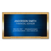 金ゴールドメタルフレーム | ブルーメタルバックグランドビジネス マグネット名刺 (正面)