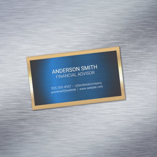 金ゴールドメタルフレーム | ブルーメタルバックグランドビジネス マグネット名刺 (インサイチュ)