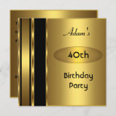 金ゴールドメタルブラックメンズ40歳の誕生日パーティーマン 招待状 (正面/裏面)
