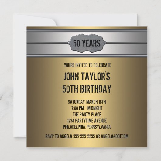 金ゴールドメタルマン50th誕生日パーティー 招待状 (裏面)