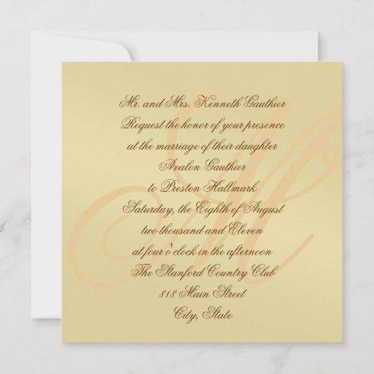 金ゴールドメタルモノグラムダマスク結婚式招待状 招待状 (裏面)