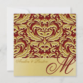 金ゴールドメタルモノグラムダマスク結婚式招待状 招待状 (正面)