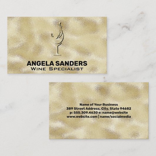 金ゴールドメタル光沢のあるテクスチャワイングラス 名刺 (正面/裏面)