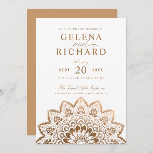 金ゴールドメダリオンエレガントマンダラ結婚ズ 招待状 (正面/裏面)