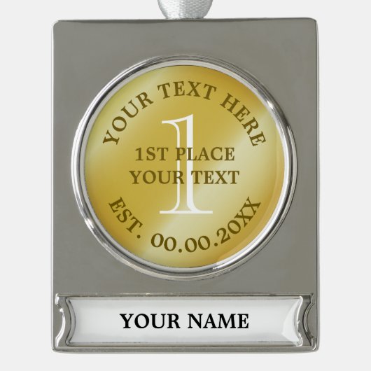 金ゴールドメダル1位優勝者メダリオン シルバープレートバナーオーナメント (正面)