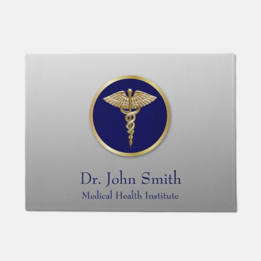 金ゴールドメディカルカドゥセウスプロフェッショナルブルー ドアマット (正面)