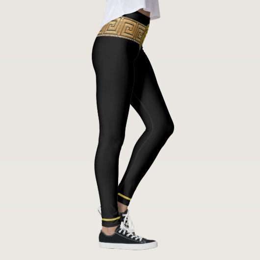金ゴールドメドゥーサとギリシャ鍵オンブラックレギンス レギンス (右)